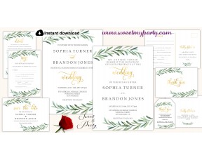 Greenery Wedding Invitation set,Eucalyptus Wedding invitation set, (78)